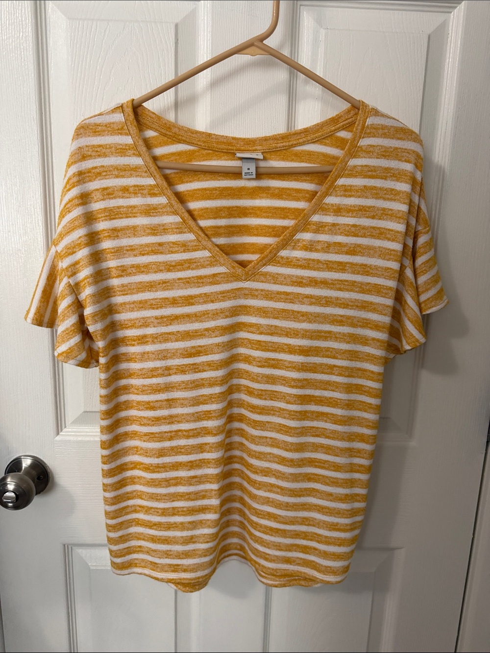 a new day Yellow and White Striped V-Neck Short Sleeve Tee